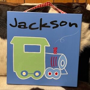 “Jackson” Blue and Green Train Canvas Art